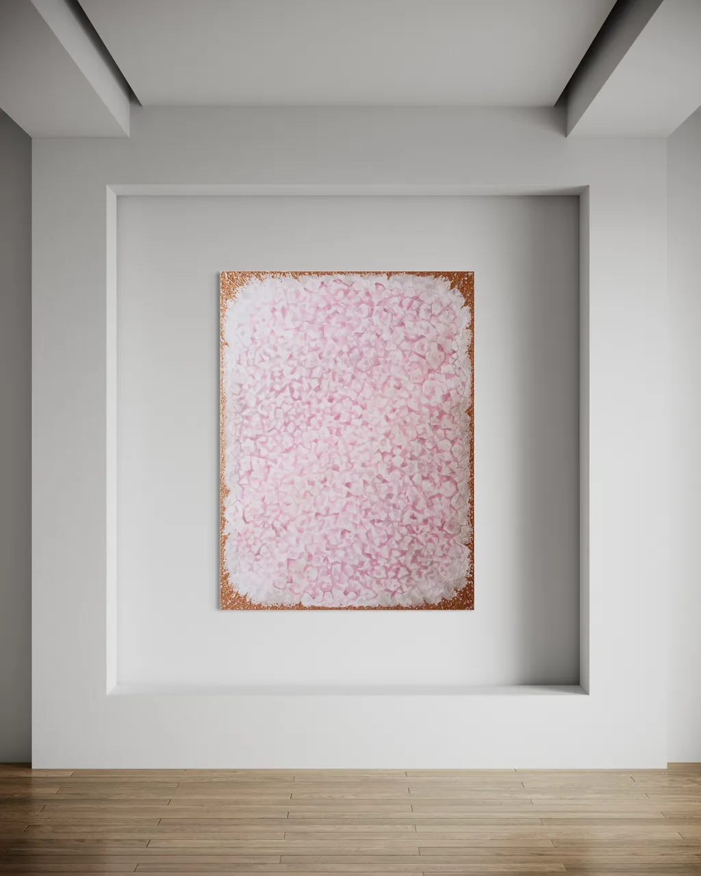 Rose Quartz painting centred in a recessed white wall niche